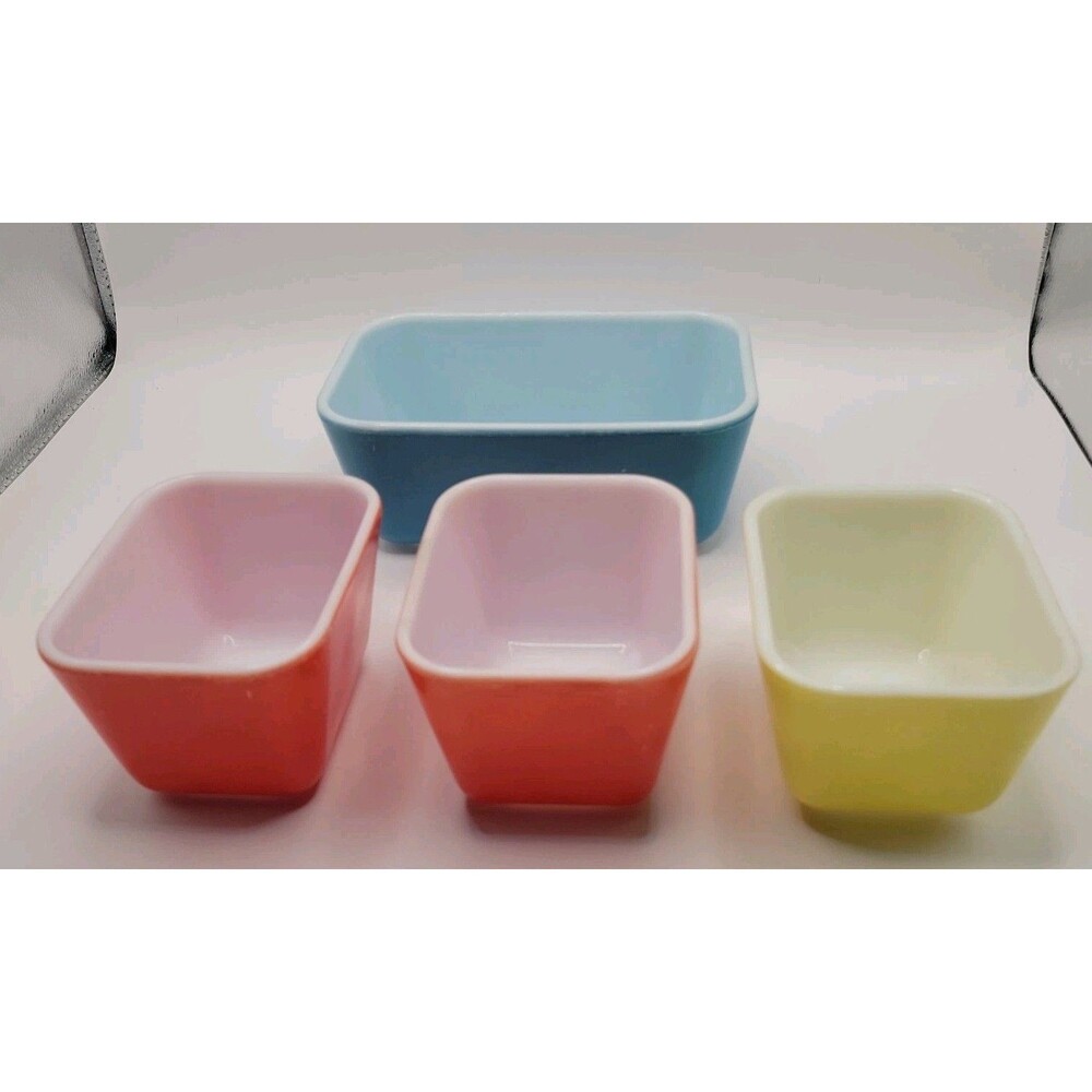 4 Vintage PYREX Refrigerator Dish Set Primary Color (3)501 (1) 502
